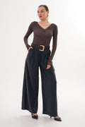 Tensel Kumaş Antrasit Kemer Detaylı Pantolon