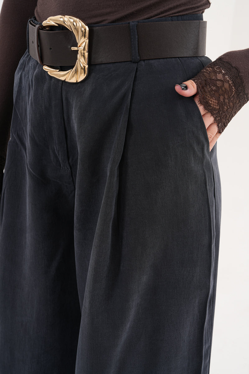 Tensel Kumaş Antrasit Kemer Detaylı Pantolon