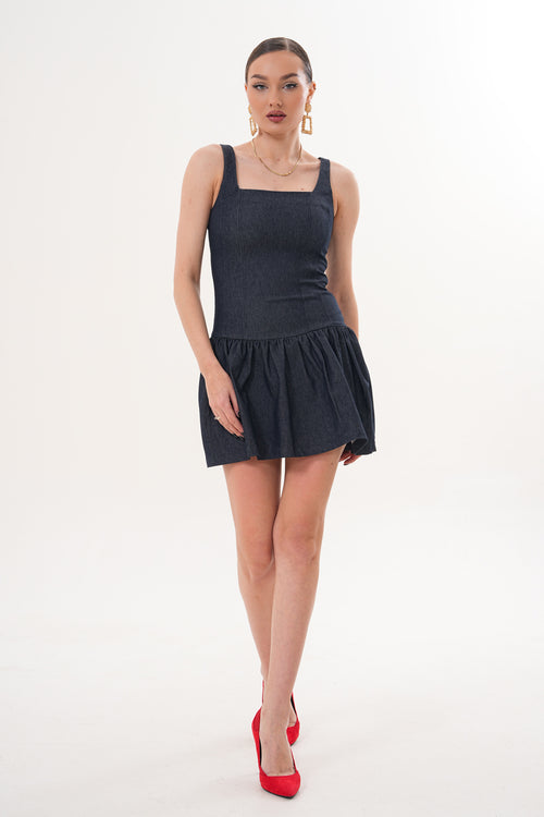 Askılı Mini Kot Elbise