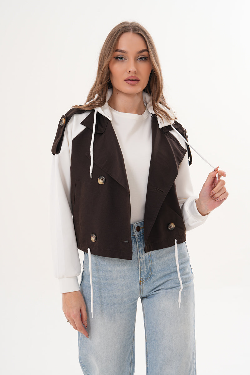 Kahverengi Kapüşonlu Trençkot