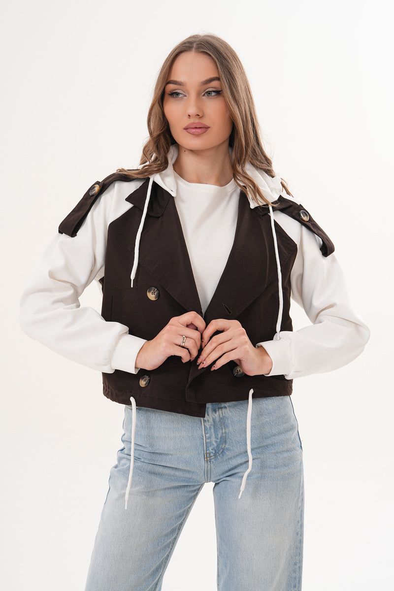 Kahverengi Kapüşonlu Trençkot