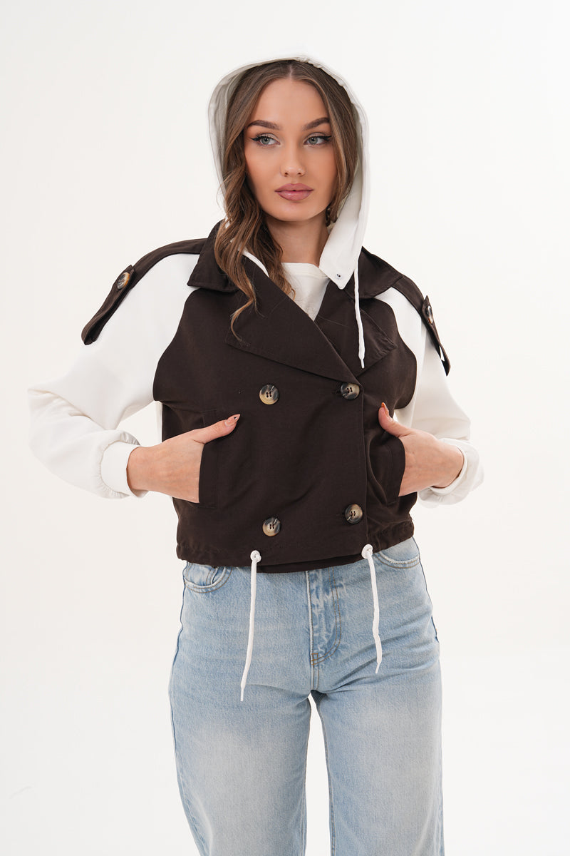 Kahverengi Kapüşonlu Trençkot