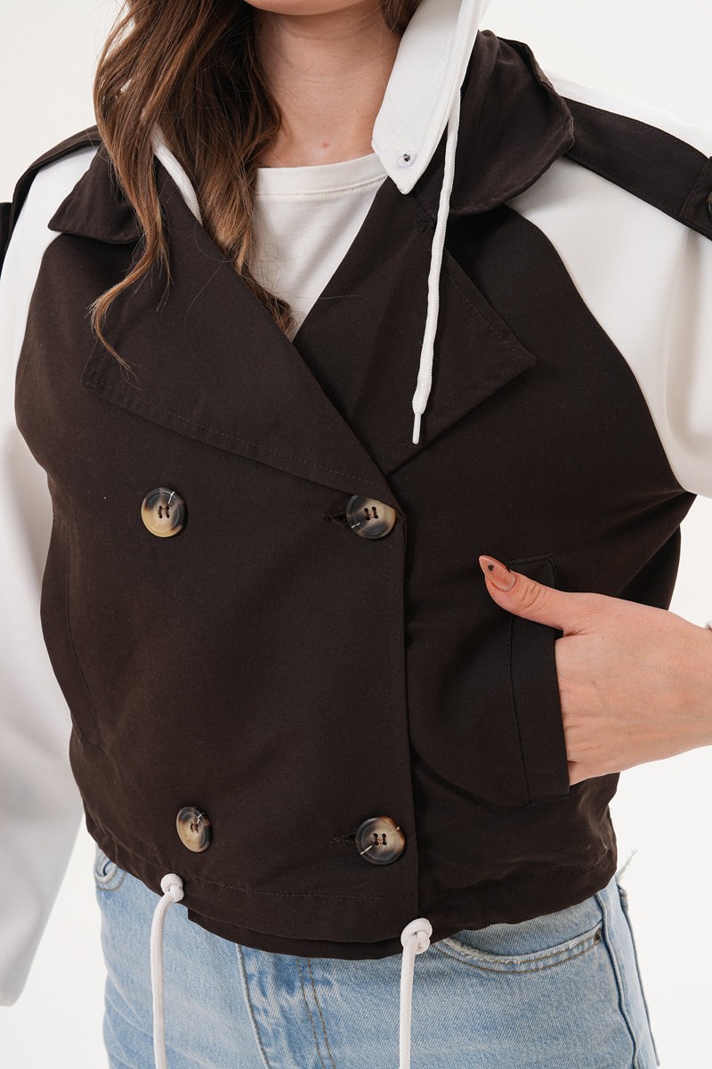 Kahverengi Kapüşonlu Trençkot