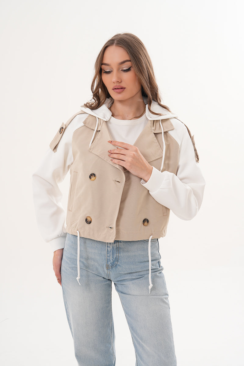 Bej Renk Kapüşonlu Trençkot