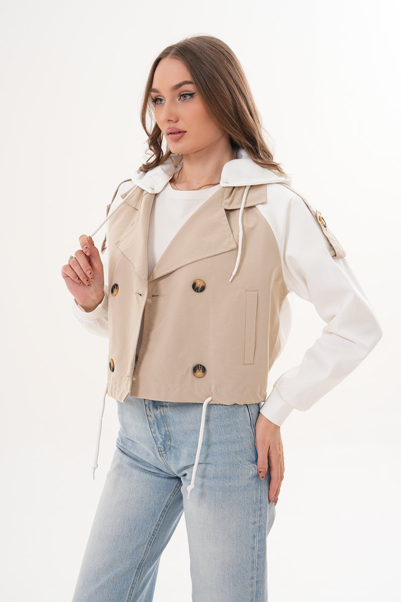 Bej Renk Kapüşonlu Trençkot