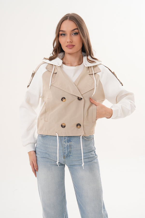 Bej Renk Kapüşonlu Trençkot