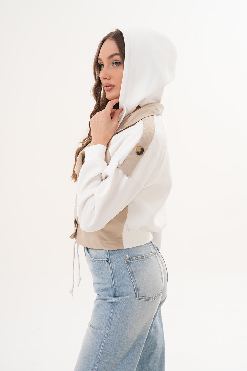 Bej Renk Kapüşonlu Trençkot