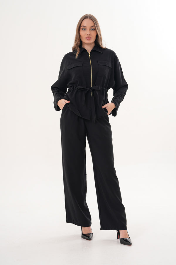 Tensel Kumaş Pantolon Ceket Siyah Takım