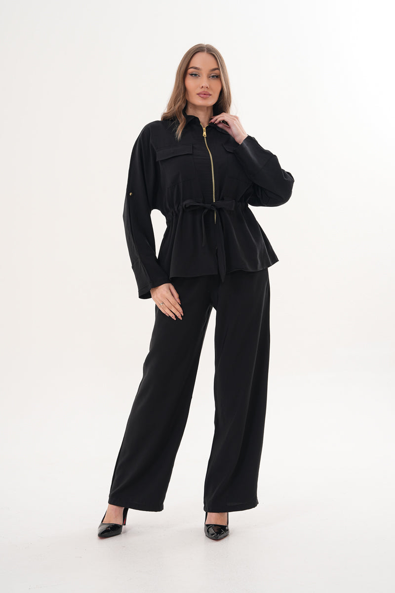 Tensel Kumaş Pantolon Ceket Siyah Takım