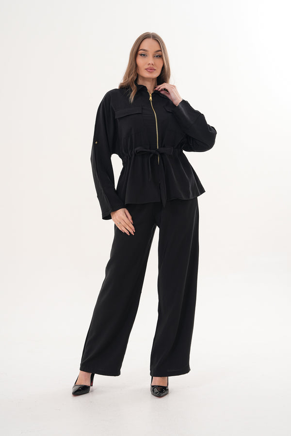 Tensel Kumaş Pantolon Ceket Siyah Takım