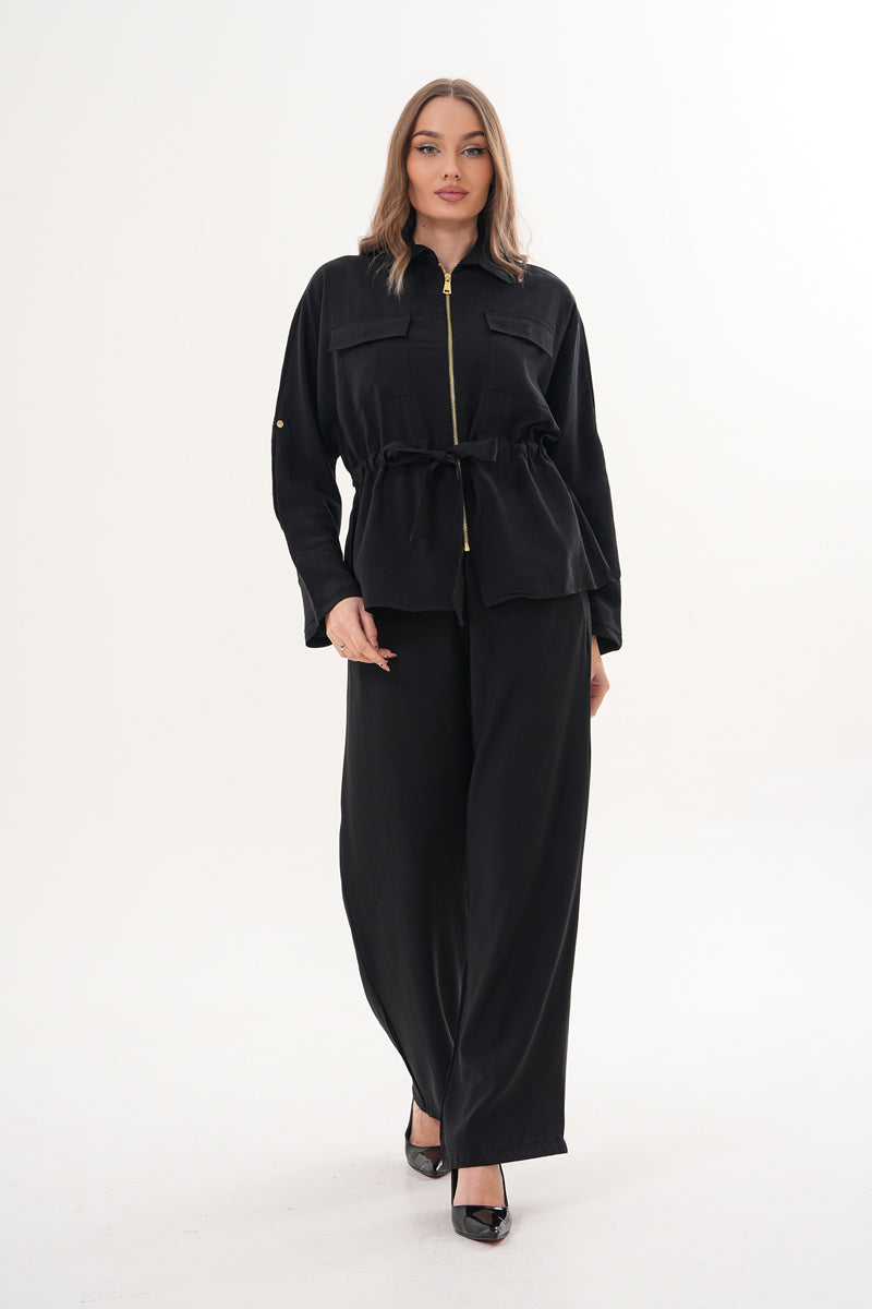 Tensel Kumaş Pantolon Ceket Siyah Takım