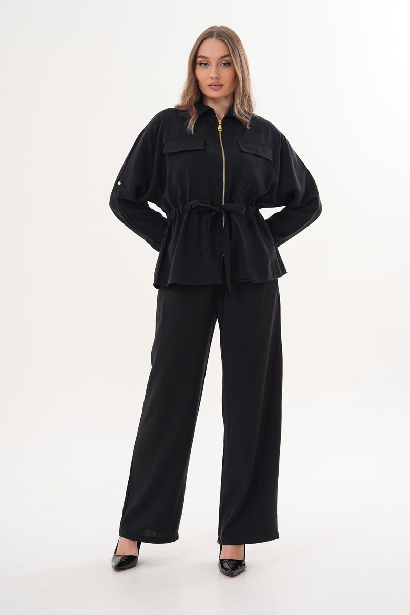 Tensel Kumaş Pantolon Ceket Siyah Takım