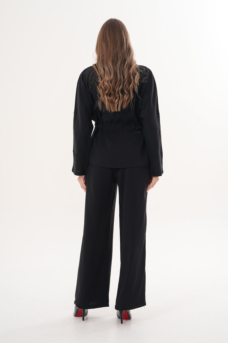 Tensel Kumaş Pantolon Ceket Siyah Takım