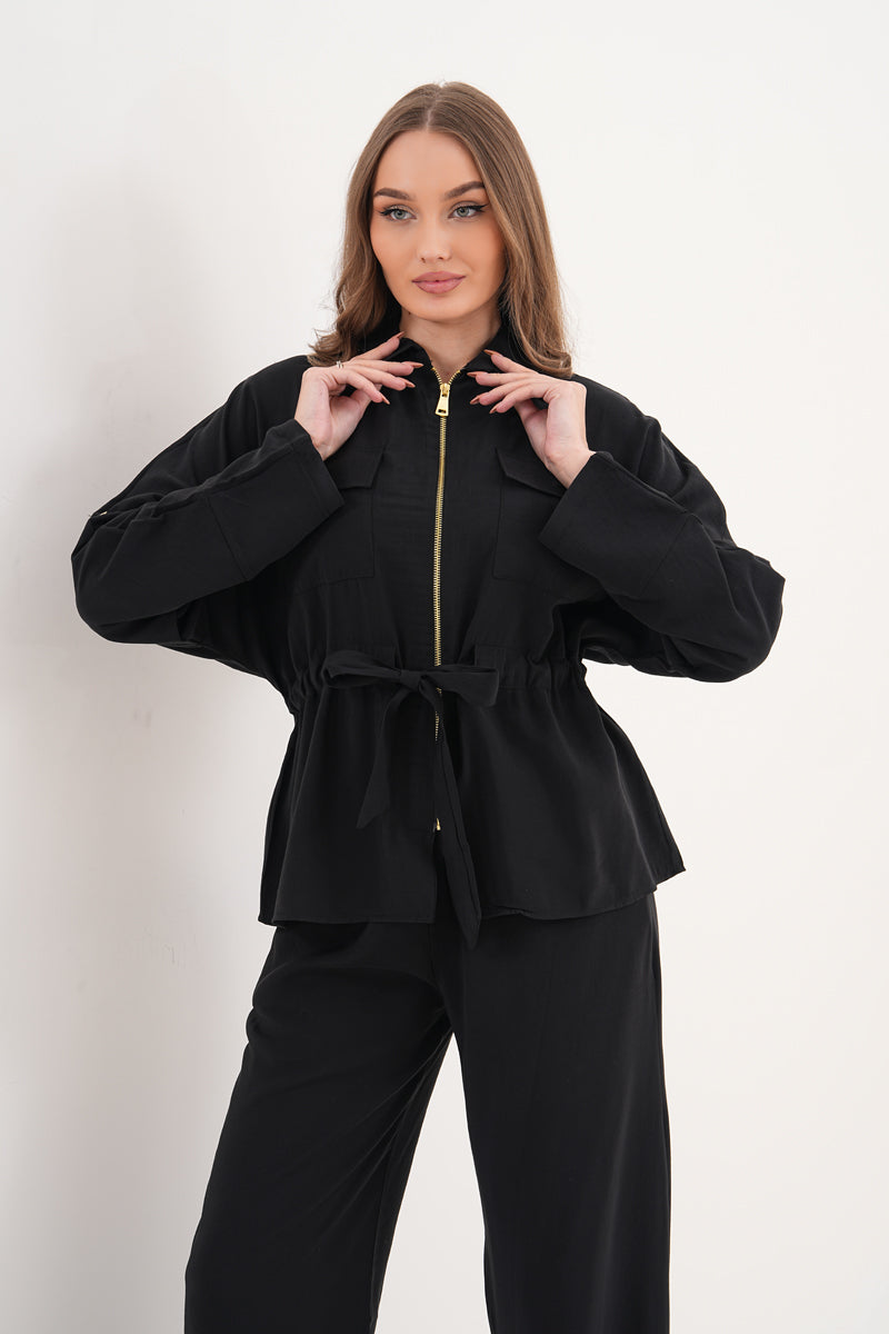 Tensel Kumaş Pantolon Ceket Siyah Takım