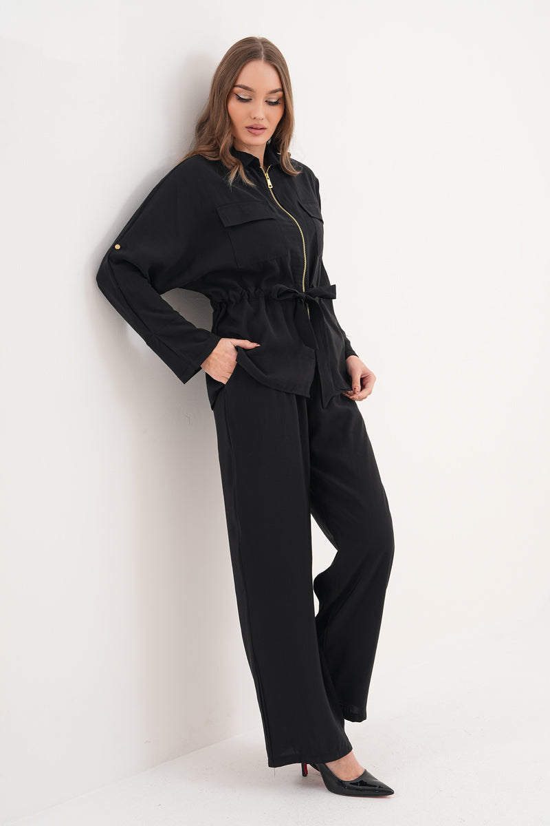 Tensel Kumaş Pantolon Ceket Siyah Takım