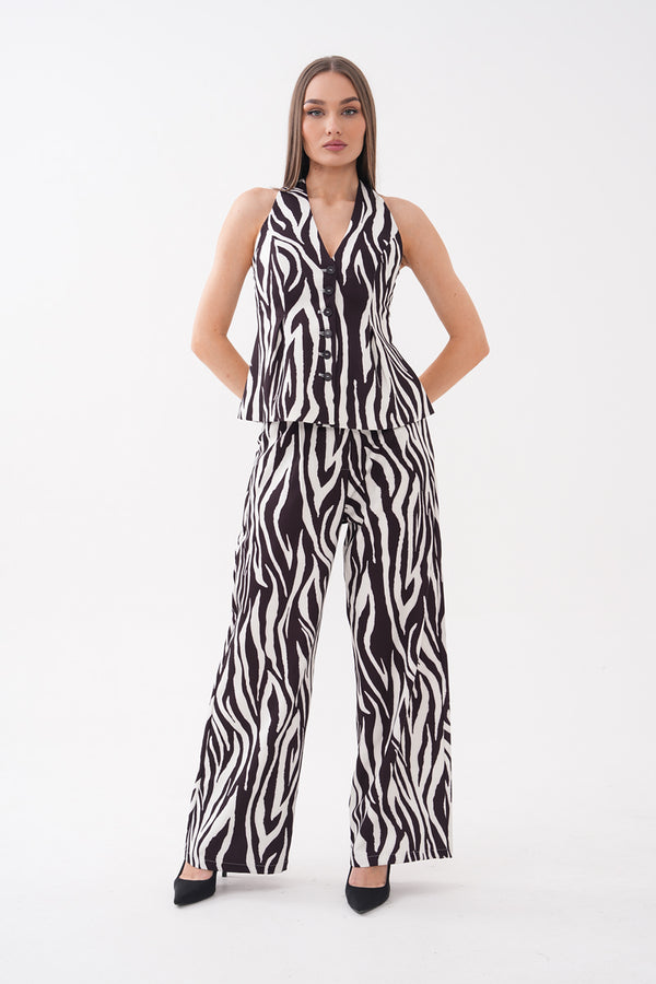 Zebra Desenli Yelek Pantolon Takım