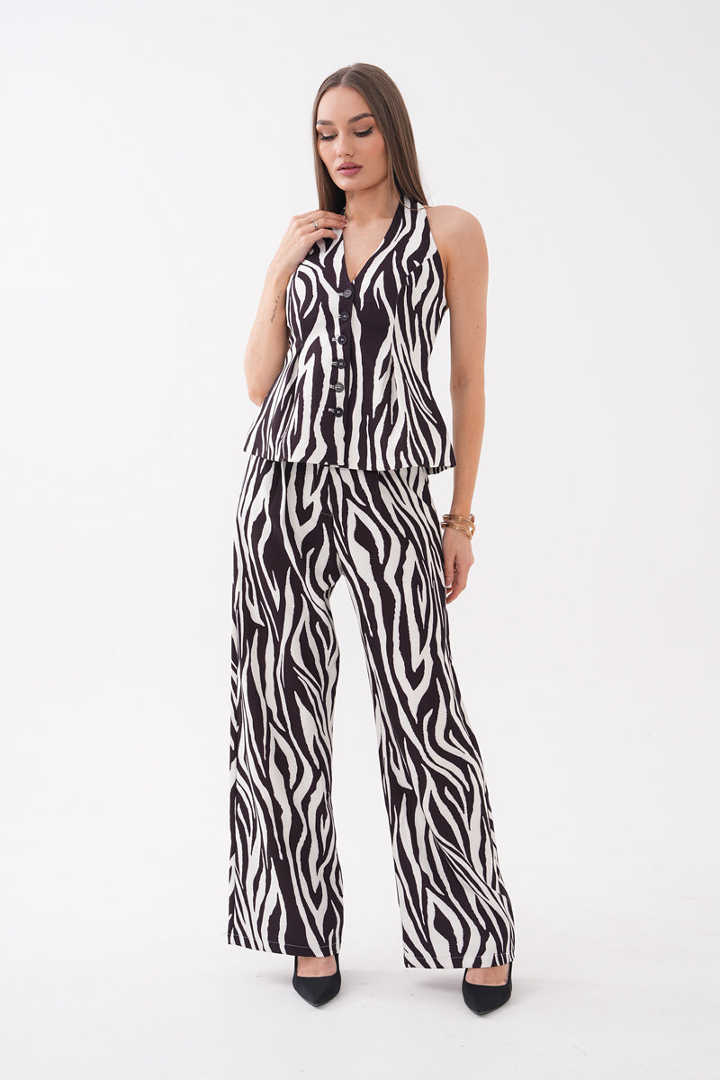 Zebra Desenli Yelek Pantolon Takım