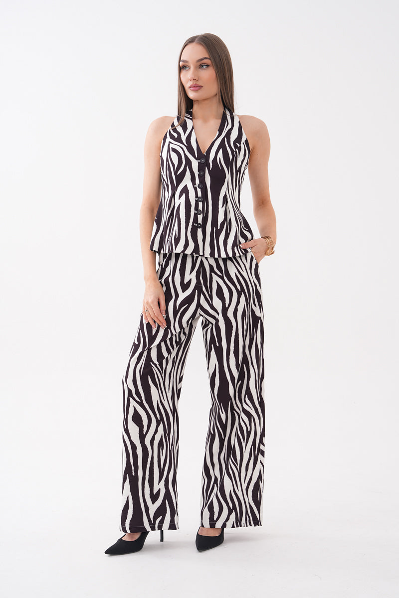 Zebra Desenli Yelek Pantolon Takım