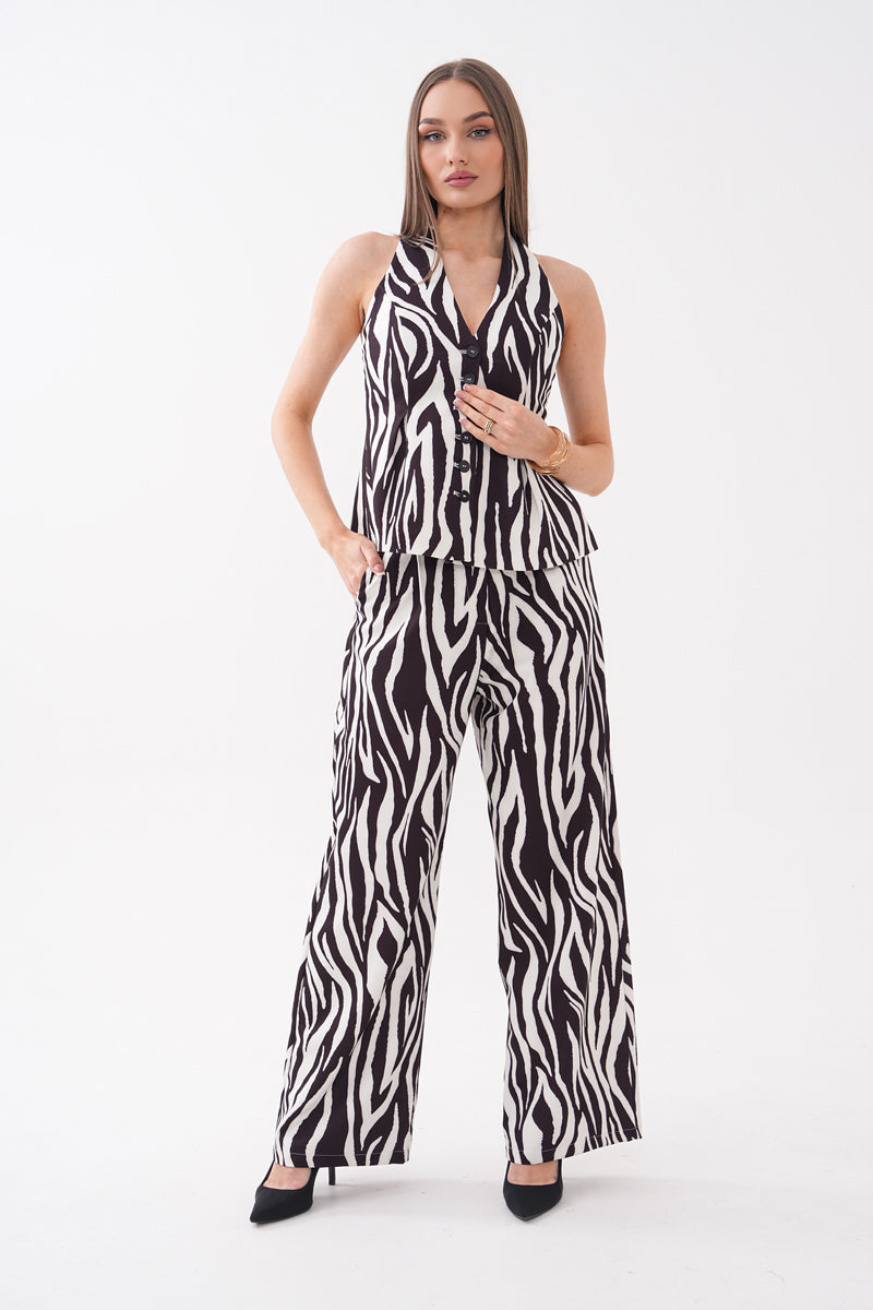 Zebra Desenli Yelek Pantolon Takım