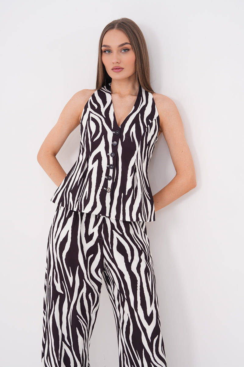 Zebra Desenli Yelek Pantolon Takım
