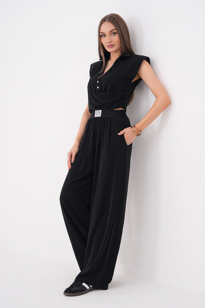 Siyah Bel Lastik Detaylı Tensel Kumaş Palazzo Pantolon