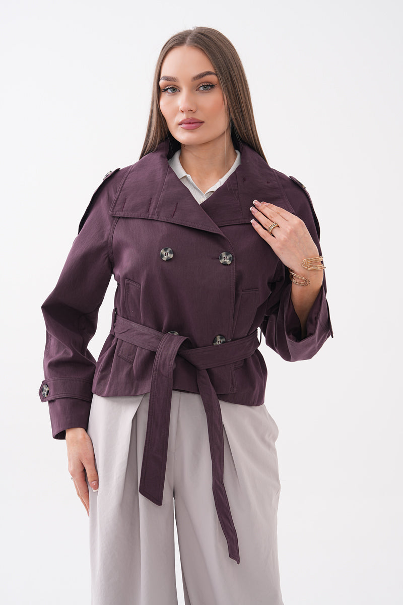 Mürdüm Kısa Trençkot