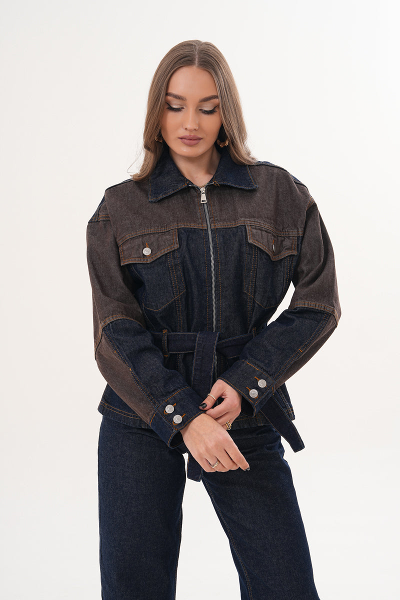 Kahverengi Mavi Çift Renk Denim Takım
