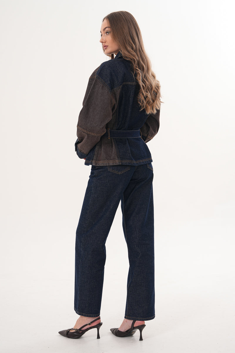 Kahverengi Mavi Çift Renk Denim Takım