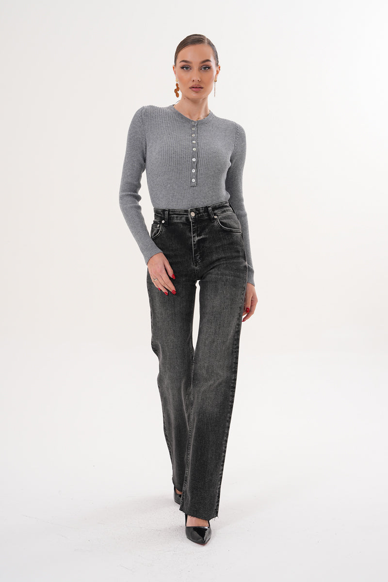 Yüksek Bel Füme Straight Jean Pantolon