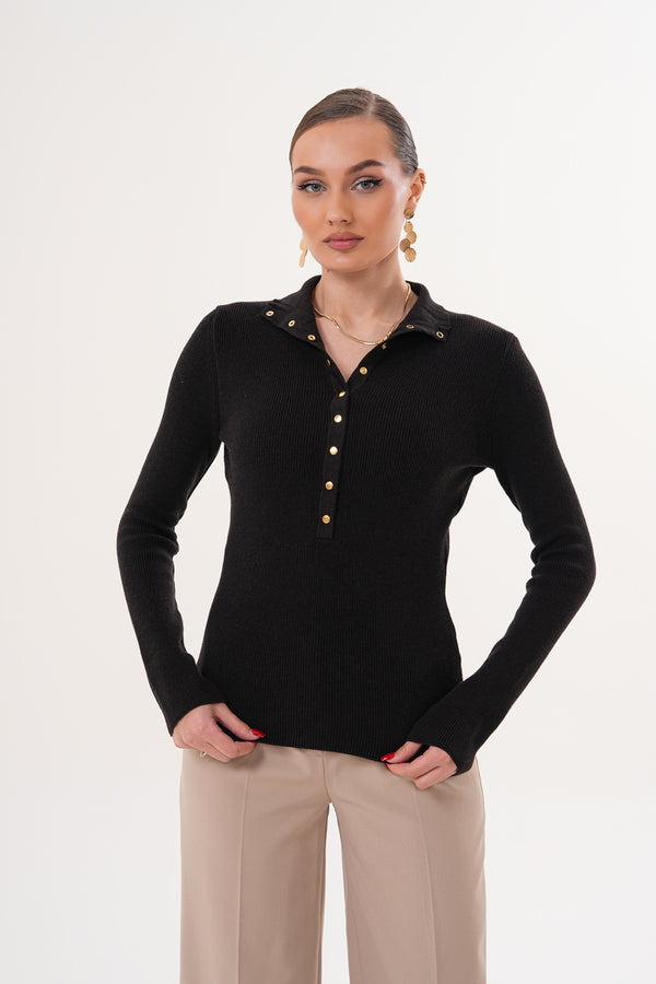 V Yaka Düğmeli Acı Kahve Triko Kazak