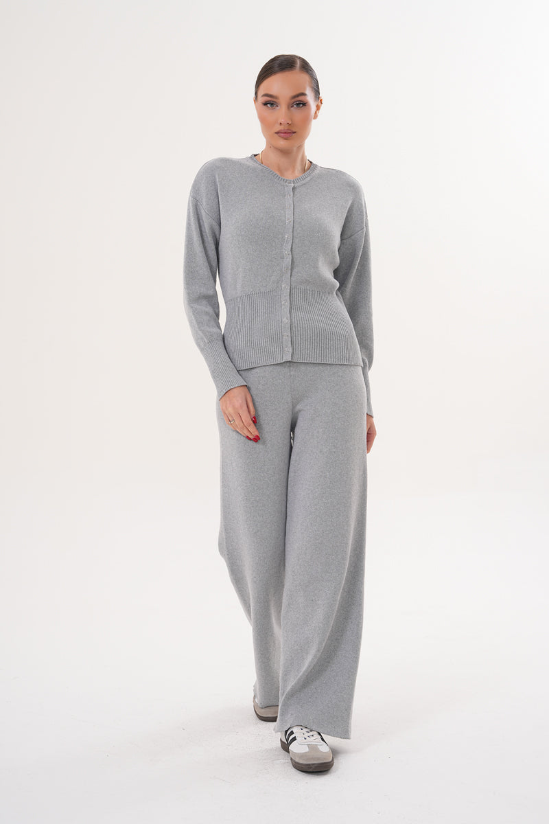 Gri Düğmeli Triko Eşofman Takım
