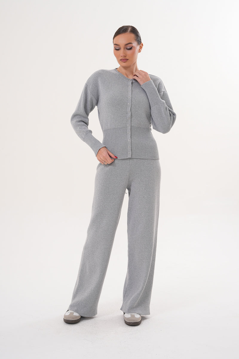 Gri Düğmeli Triko Eşofman Takım