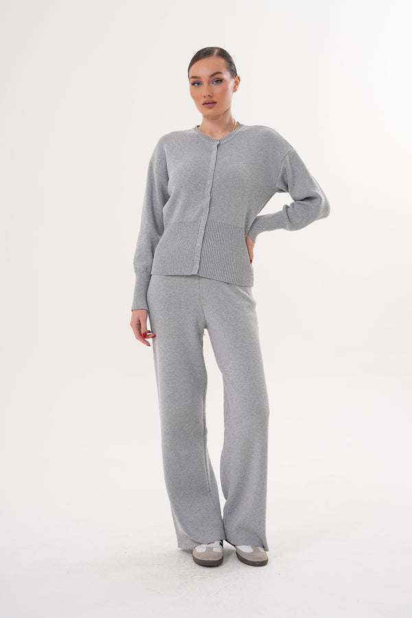 Gri Düğmeli Triko Eşofman Takım