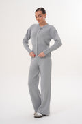 Gri Düğmeli Triko Eşofman Takım