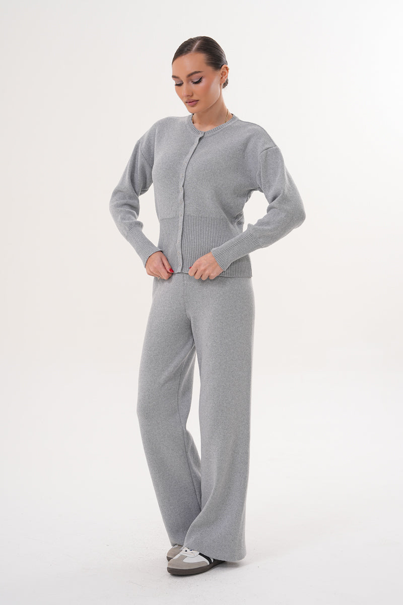 Gri Düğmeli Triko Eşofman Takım