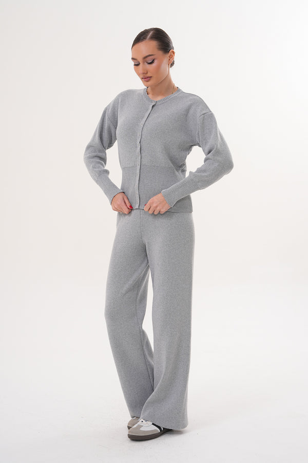 Gri Düğmeli Triko Eşofman Takım