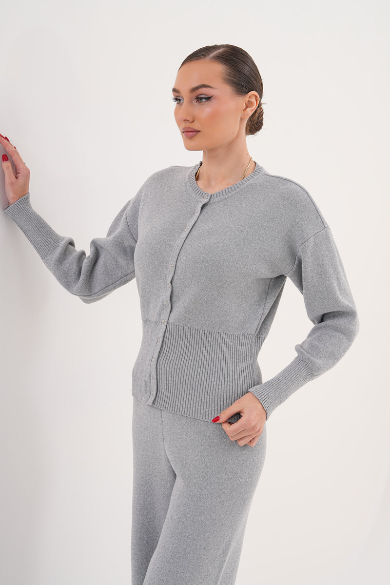 Gri Düğmeli Triko Eşofman Takım