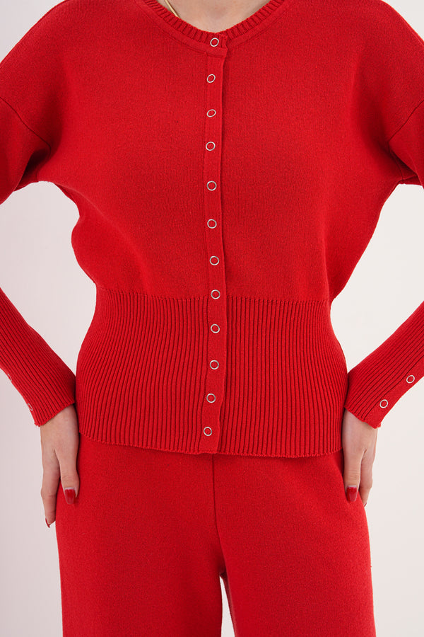Kırmızı Düğmeli Triko Eşofman Takım