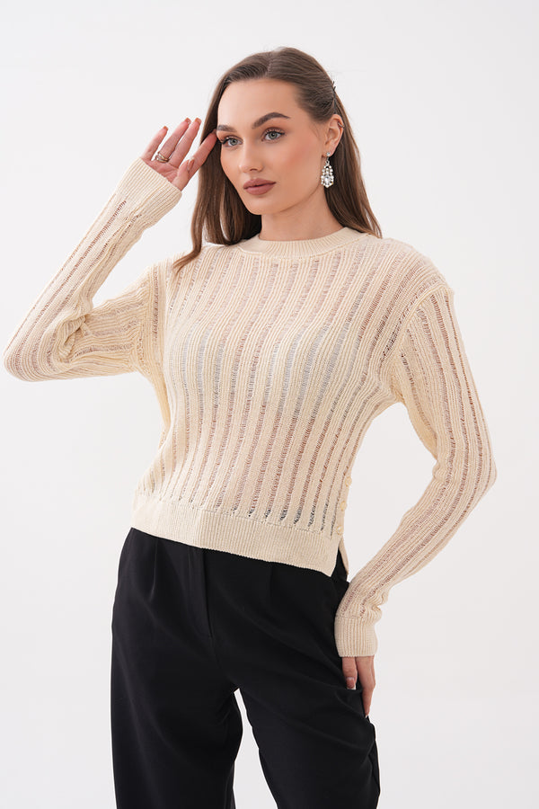 Sarı Ajurlu Triko Bluz