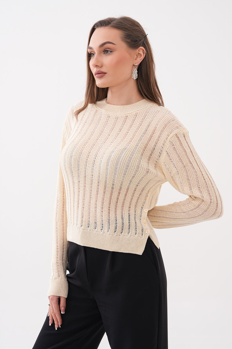 Sarı Ajurlu Triko Bluz