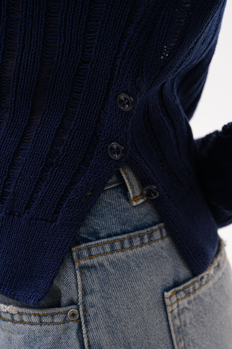 Lacivert Ajurlu Triko Bluz