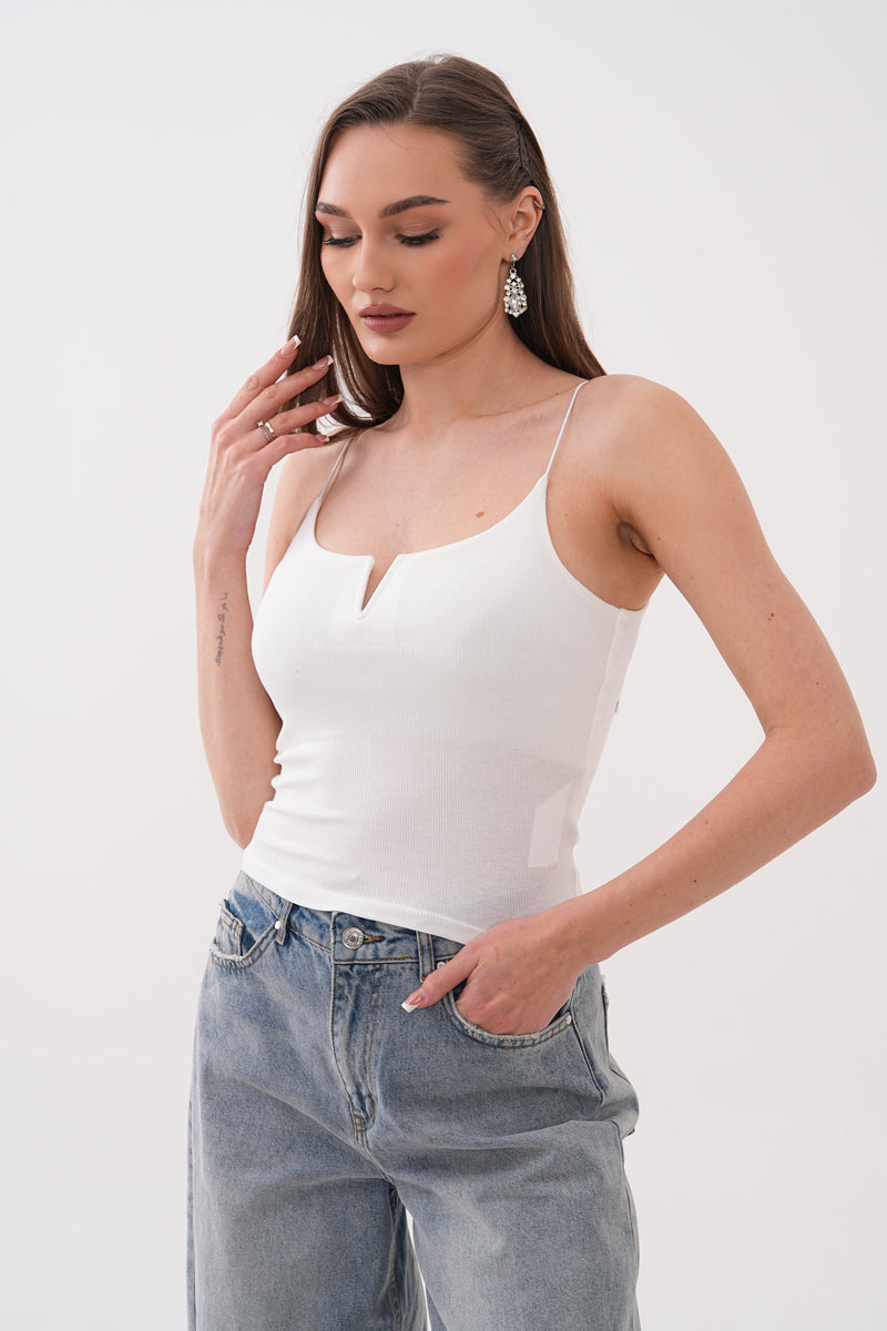 Beyaz Askılı V yaka Bluz