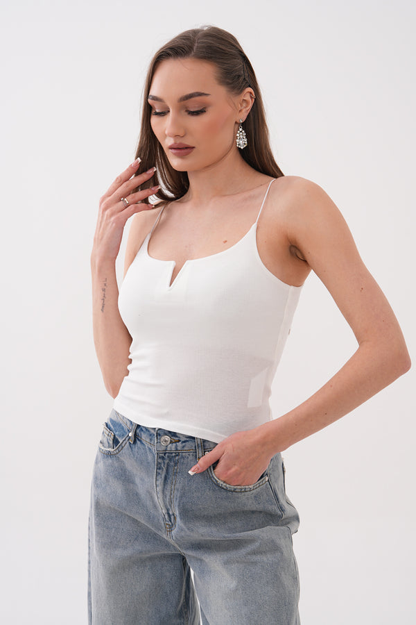 Beyaz Askılı V yaka Bluz