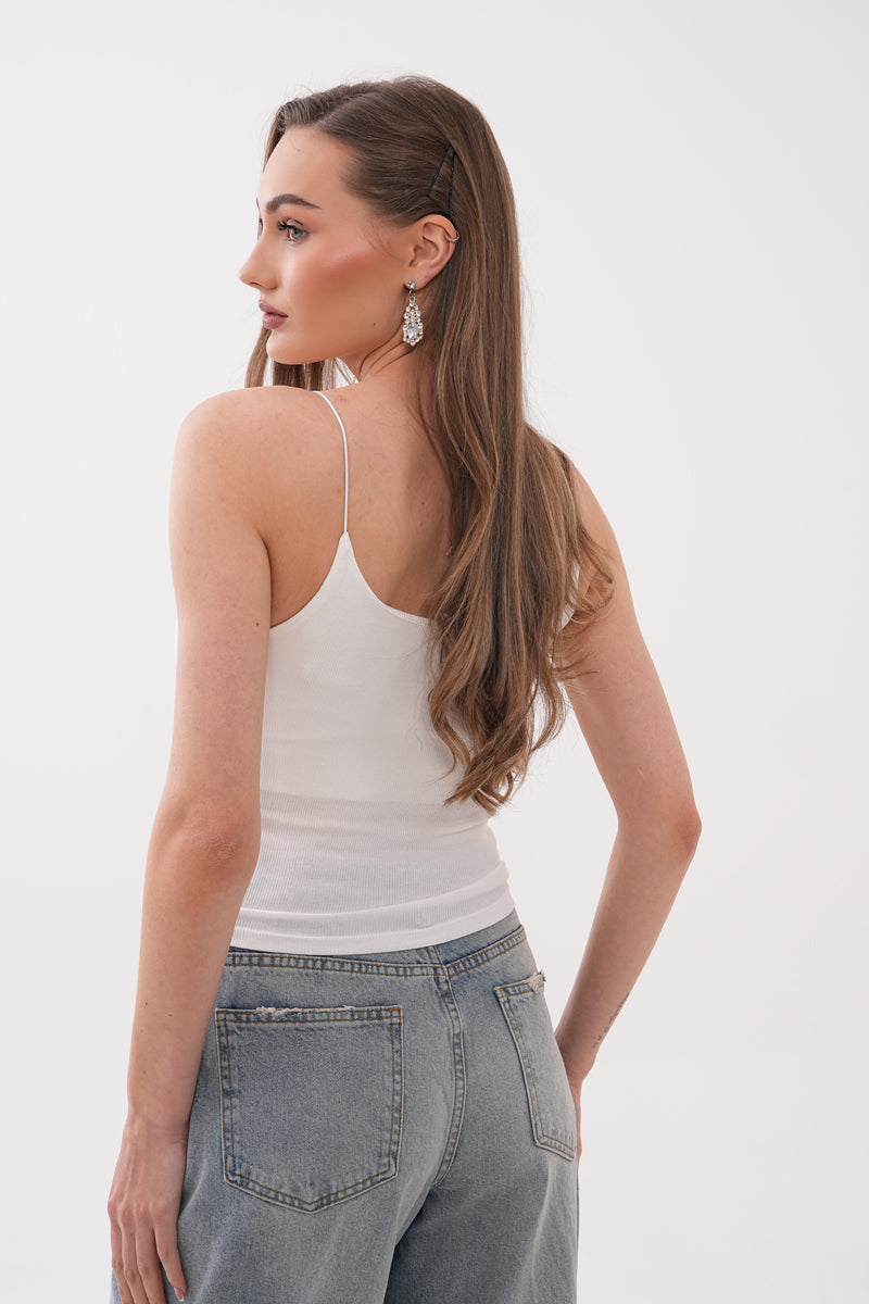 Beyaz Askılı V yaka Bluz