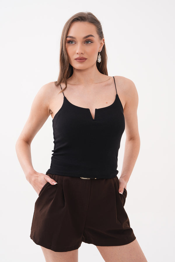 Siyah Askılı V yaka Bluz