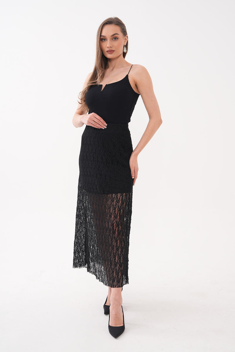 Siyah Dantelli Uzun Etek