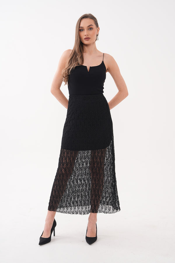 Siyah Dantelli Uzun Etek