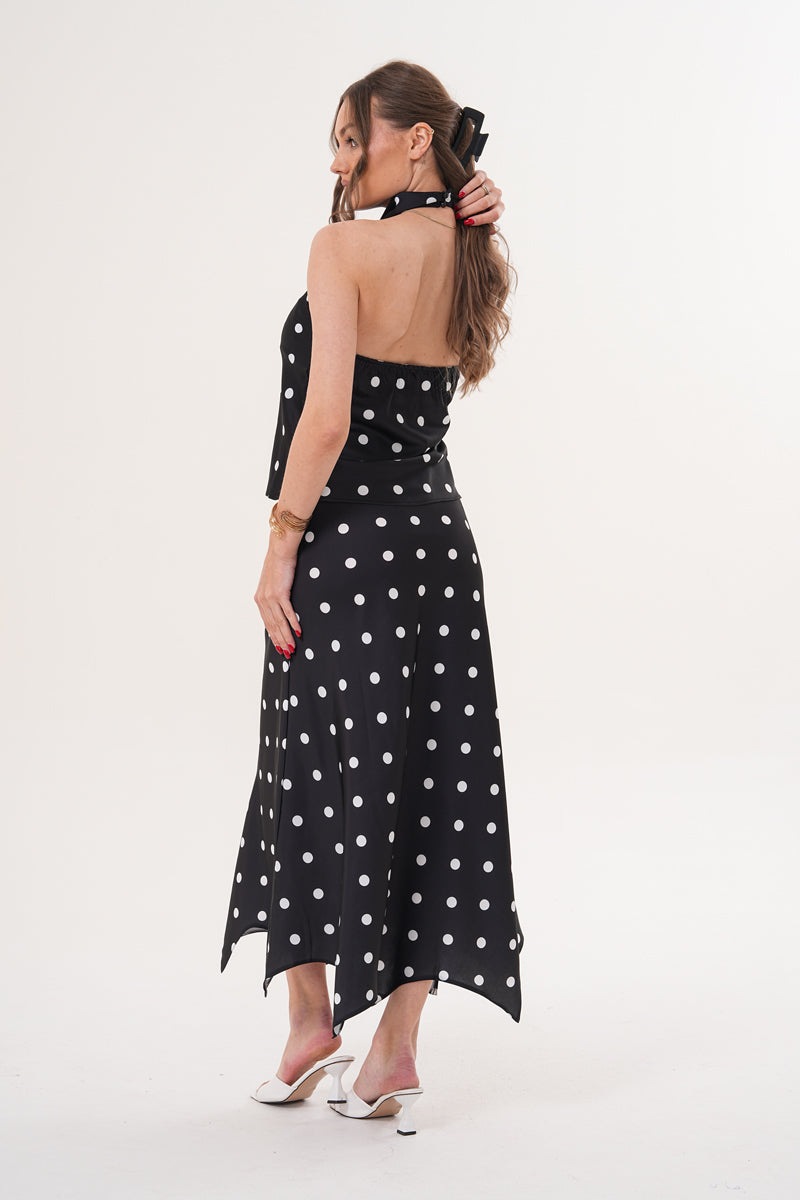 SİYAH BEYAZ PUANTİYELİ ETEK BLUZ TAKIM