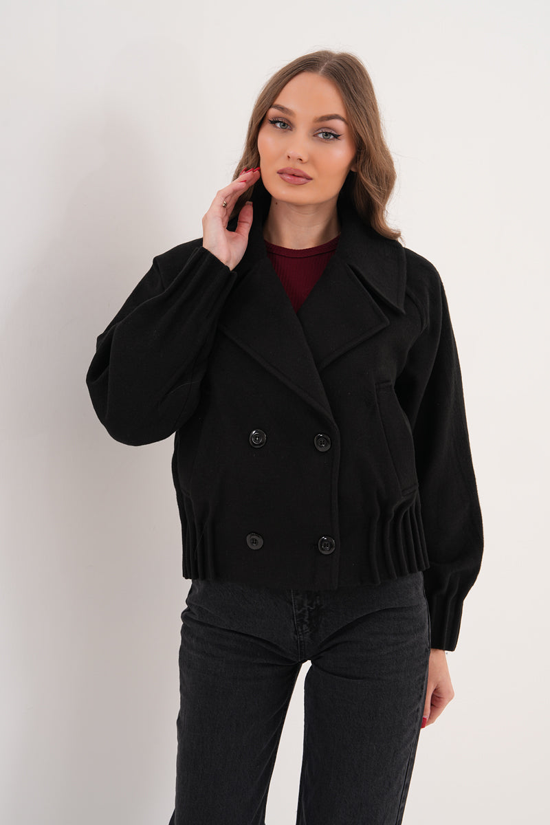 M.model Siyah Kisa Kaşe Kaban