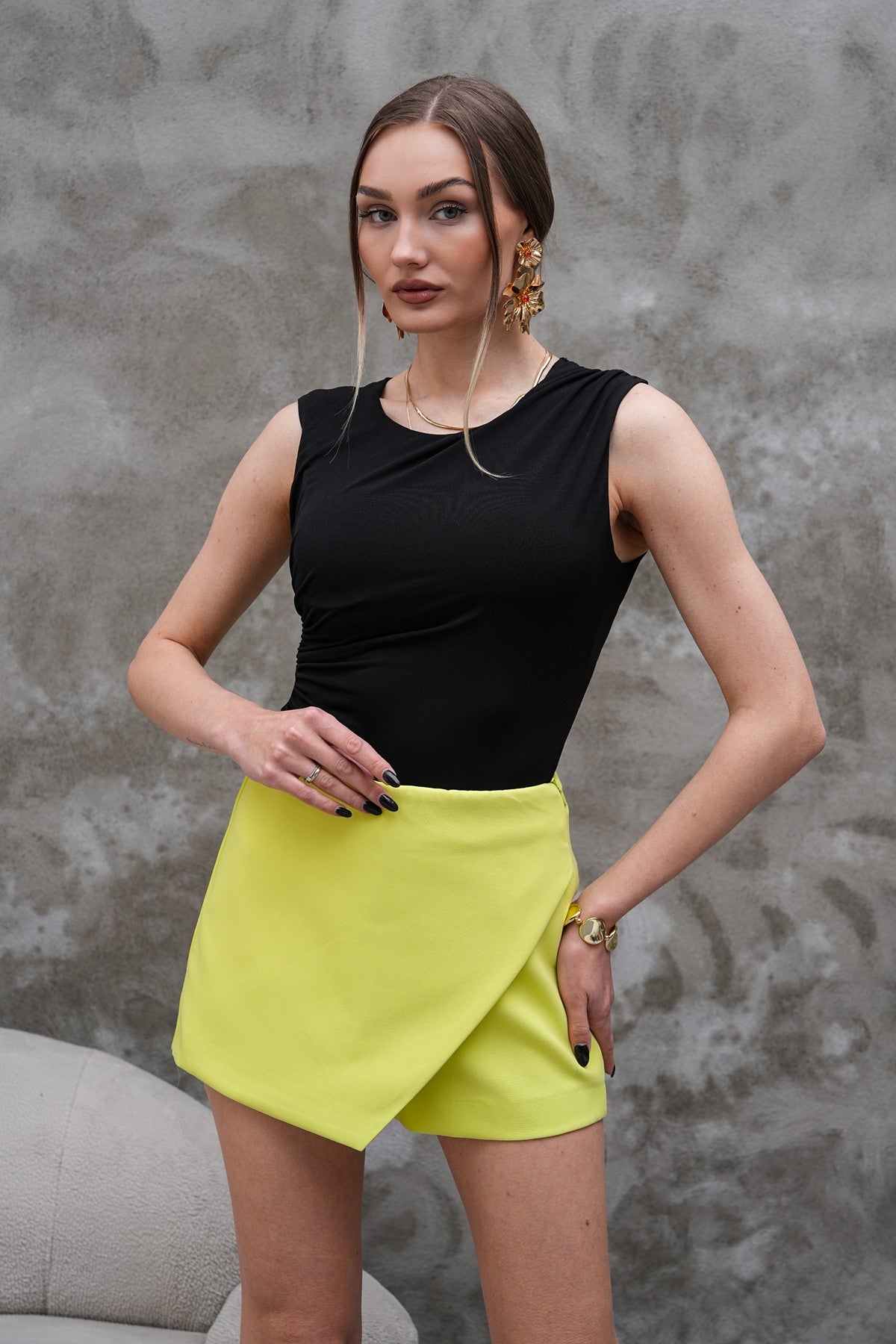 Sarı Mini Şort Etek